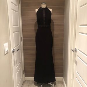 Absolutely stunning black gown with lace trim